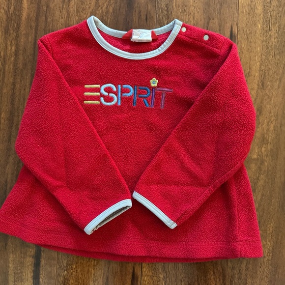 Vintage Y2K Esprit Toddler Fleece Pullover Sweatshirt Red Logo Embroidered 3T - Picture 1 of 6